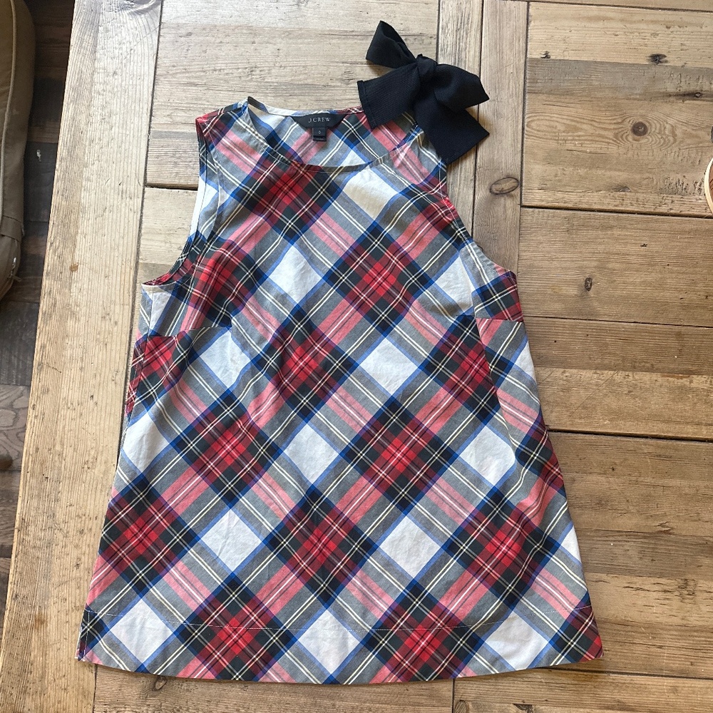 Holiday plaid J Crew party top with bow